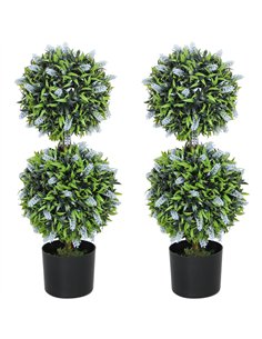 HOMCOM Set of 2 Decorative Artificial Plants Ball Trees with Lavender Flowers in Pot Fake Plants for Home Indoor Outdoor Decor, 