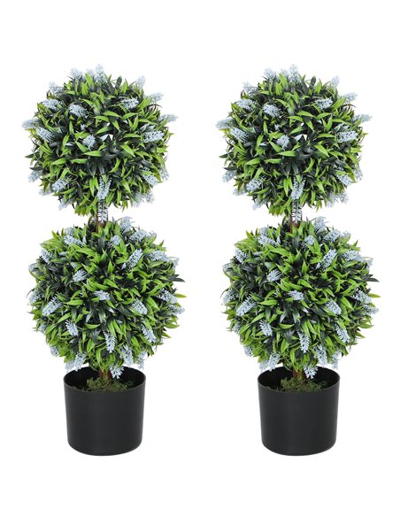 HOMCOM Set of 2 Decorative Artificial Plants Ball Trees with Lavender Flowers in Pot Fake Plants for Home Indoor Outdoor Decor,  - pic 125715 | FastDaddyshop
