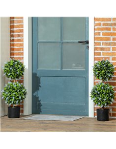 HOMCOM Set of 2 Decorative Artificial Plants Ball Trees with Lavender Flowers in Pot Fake Plants for Home Indoor Outdoor Decor,  2