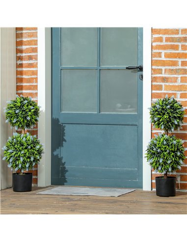 HOMCOM Set of 2 Decorative Artificial Plants Ball Trees with Lavender Flowers in Pot Fake Plants for Home Indoor Outdoor Decor, 
