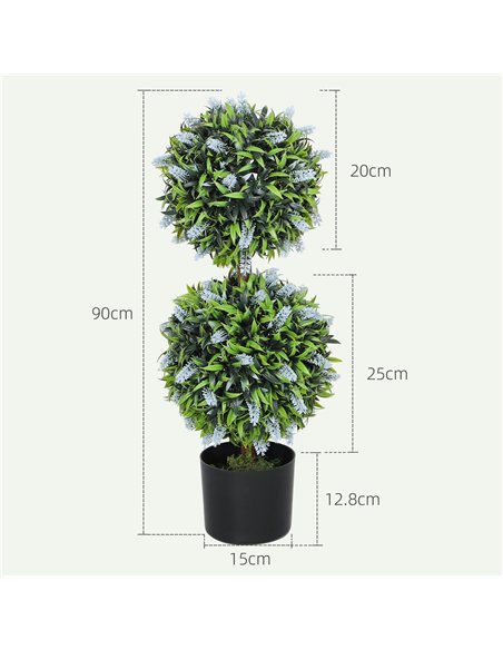 HOMCOM Set of 2 Decorative Artificial Plants Ball Trees with Lavender Flowers in Pot Fake Plants for Home Indoor Outdoor Decor,  - pic 125717 | FastDaddyshop