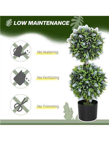 HOMCOM Set of 2 Decorative Artificial Plants Ball Trees with Lavender Flowers in Pot Fake Plants for Home Indoor Outdoor Decor, 