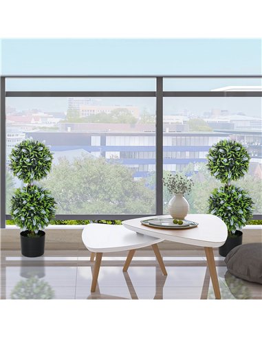 HOMCOM Set of 2 Decorative Artificial Plants Ball Trees with Lavender Flowers in Pot Fake Plants for Home Indoor Outdoor Decor, 