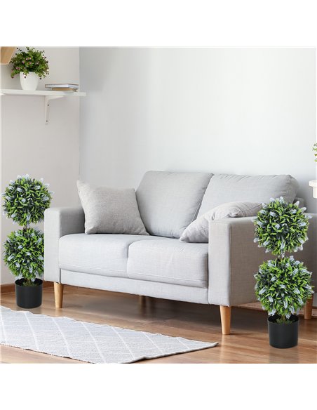 HOMCOM Set of 2 Decorative Artificial Plants Ball Trees with Lavender Flowers in Pot Fake Plants for Home Indoor Outdoor Decor,  - pic 125722 | FastDaddyshop