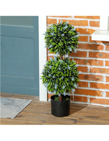 HOMCOM Set of 2 Decorative Artificial Plants Ball Trees with Lavender Flowers in Pot Fake Plants for Home Indoor Outdoor Decor, 