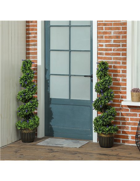 HOMCOM Set of 2 Decorative Artificial Plants, Boxwood Spiral Topiary Tree with Lavender and Pot, Fake Plants for Home Indoor Out - pic 125725 | FastDaddyshop