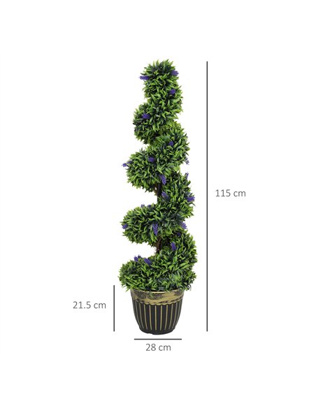 HOMCOM Set of 2 Decorative Artificial Plants, Boxwood Spiral Topiary Tree with Lavender and Pot, Fake Plants for Home Indoor Out - pic 125726 | FastDaddyshop