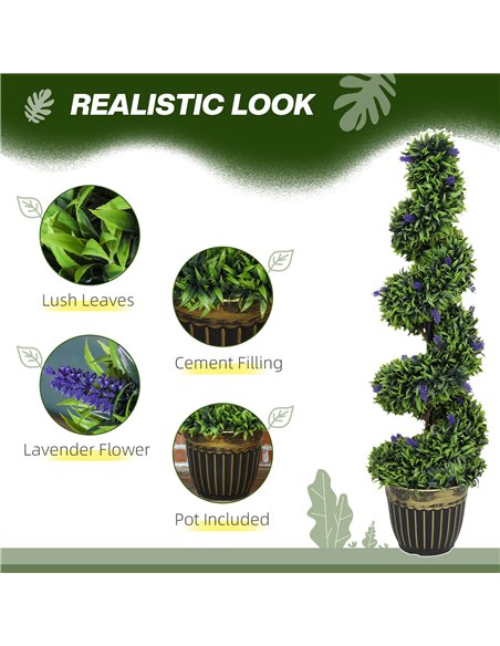 HOMCOM Set of 2 Decorative Artificial Plants, Boxwood Spiral Topiary Tree with Lavender and Pot, Fake Plants for Home Indoor Out - pic 125727 | FastDaddyshop