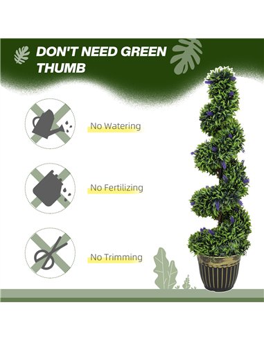 HOMCOM Set of 2 Decorative Artificial Plants, Boxwood Spiral Topiary Tree with Lavender and Pot, Fake Plants for Home Indoor Out