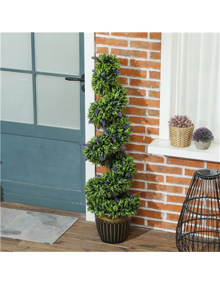 HOMCOM Set of 2 Decorative Artificial Plants, Boxwood Spiral Topiary Tree with Lavender and Pot, Fake Plants for Home Indoor Out - pic 125730 | FastDaddyshop