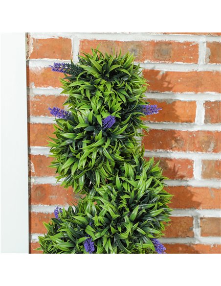 HOMCOM Set of 2 Decorative Artificial Plants, Boxwood Spiral Topiary Tree with Lavender and Pot, Fake Plants for Home Indoor Out - pic 125731 | FastDaddyshop