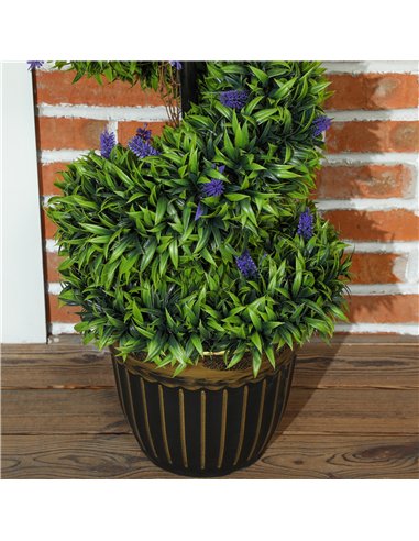 HOMCOM Set of 2 Decorative Artificial Plants, Boxwood Spiral Topiary Tree with Lavender and Pot, Fake Plants for Home Indoor Out