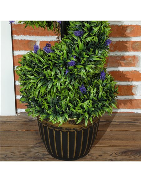 HOMCOM Set of 2 Decorative Artificial Plants, Boxwood Spiral Topiary Tree with Lavender and Pot, Fake Plants for Home Indoor Out - pic 125732 | FastDaddyshop