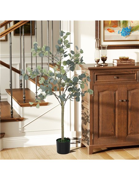 HOMCOM Decorative Artificial Plant, 5ft/ 150cm Silk Eucalyptus Tree with 230 Silver Dollar Leaves in Pot, Fake Plant for Home, O - pic 125734 | FastDaddyshop