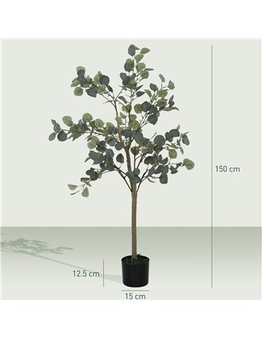 HOMCOM Decorative Artificial Plant, 5ft/ 150cm Silk Eucalyptus Tree with 230 Silver Dollar Leaves in Pot, Fake Plant for Home, O