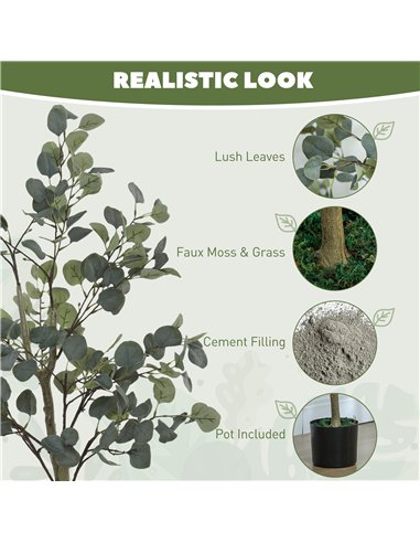 HOMCOM Decorative Artificial Plant, 5ft/ 150cm Silk Eucalyptus Tree with 230 Silver Dollar Leaves in Pot, Fake Plant for Home, O