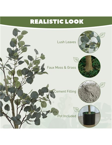 HOMCOM Decorative Artificial Plant, 5ft/ 150cm Silk Eucalyptus Tree with 230 Silver Dollar Leaves in Pot, Fake Plant for Home, O - pic 125736 | FastDaddyshop