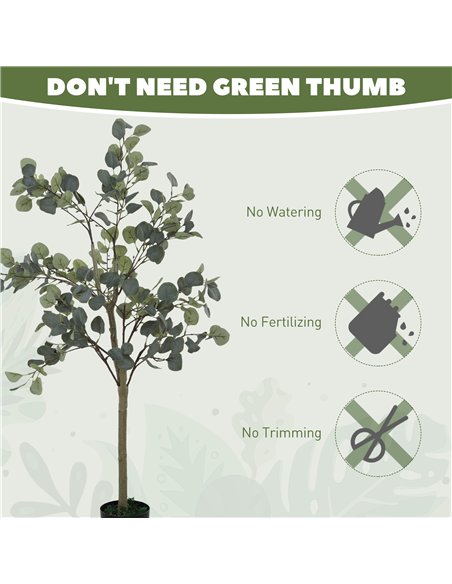 HOMCOM Decorative Artificial Plant, 5ft/ 150cm Silk Eucalyptus Tree with 230 Silver Dollar Leaves in Pot, Fake Plant for Home, O - pic 125739 | FastDaddyshop