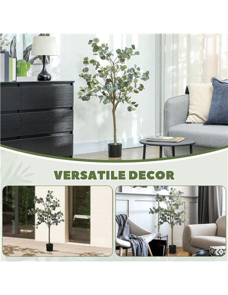 HOMCOM Decorative Artificial Plant, 5ft/ 150cm Silk Eucalyptus Tree with 230 Silver Dollar Leaves in Pot, Fake Plant for Home, O - pic 125740 | FastDaddyshop