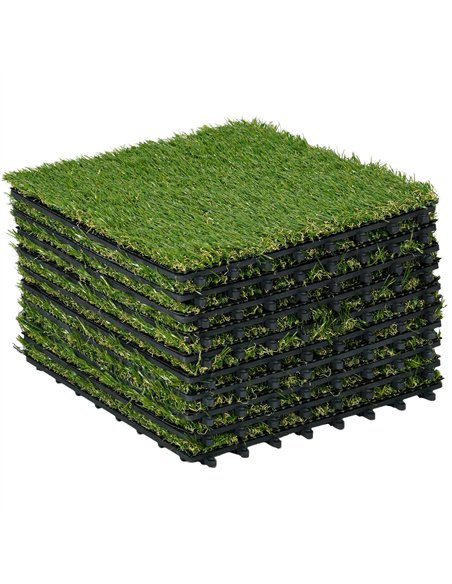 Outsunny 10 PCs 30 x 30cm Artificial Grass Turf, 25mm Pile Height Grass Carpet Fake Grass Mat UV Resistance for Outdoor - pic 125742 | FastDaddyshop