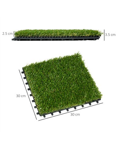 Outsunny 10 PCs 30 x 30cm Artificial Grass Turf, 25mm Pile Height Grass Carpet Fake Grass Mat UV Resistance for Outdoor