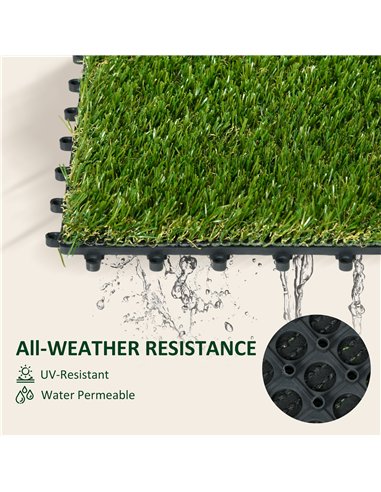 Outsunny 10 PCs 30 x 30cm Artificial Grass Turf, 25mm Pile Height Grass Carpet Fake Grass Mat UV Resistance for Outdoor