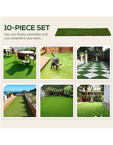 Outsunny 10 PCs 30 x 30cm Artificial Grass Turf, 25mm Pile Height Grass Carpet Fake Grass Mat UV Resistance for Outdoor