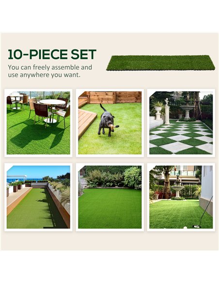 Outsunny 10 PCs 30 x 30cm Artificial Grass Turf, 25mm Pile Height Grass Carpet Fake Grass Mat UV Resistance for Outdoor - pic 125748 | FastDaddyshop
