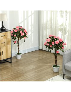 Outsunny Set of 2 Artificial Plants Pink Rose Floral in Pot, Fake Plants for Home Indoor Outdoor Decor, 90cm 2