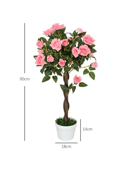 Outsunny Set of 2 Artificial Plants Pink Rose Floral in Pot, Fake Plants for Home Indoor Outdoor Decor, 90cm - pic 125753 | FastDaddyshop