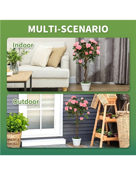 Outsunny Set of 2 Artificial Plants Pink Rose Floral in Pot, Fake Plants for Home Indoor Outdoor Decor, 90cm - pic 125754 | FastDaddyshop
