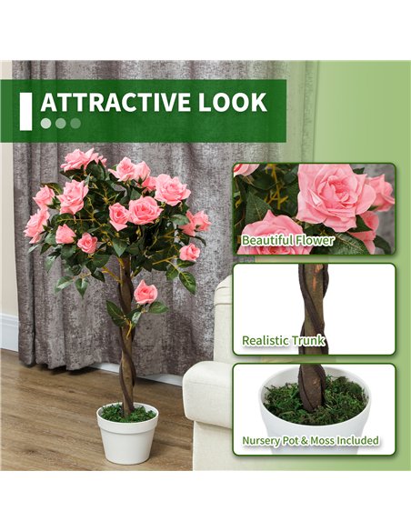 Outsunny Set of 2 Artificial Plants Pink Rose Floral in Pot, Fake Plants for Home Indoor Outdoor Decor, 90cm - pic 125755 | FastDaddyshop