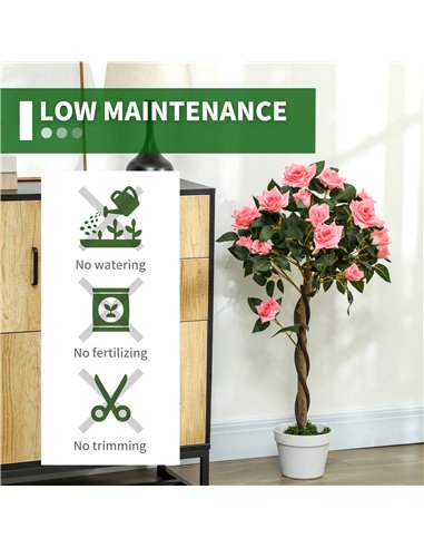 Outsunny Set of 2 Artificial Plants Pink Rose Floral in Pot, Fake Plants for Home Indoor Outdoor Decor, 90cm