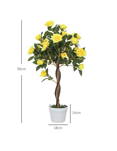 Outsunny Set of 2 Artificial Plants White Rose Floral in Pot, Fake Plants for Home Indoor Outdoor Decor, 90cm, Yellow - pic 125762 | FastDaddyshop