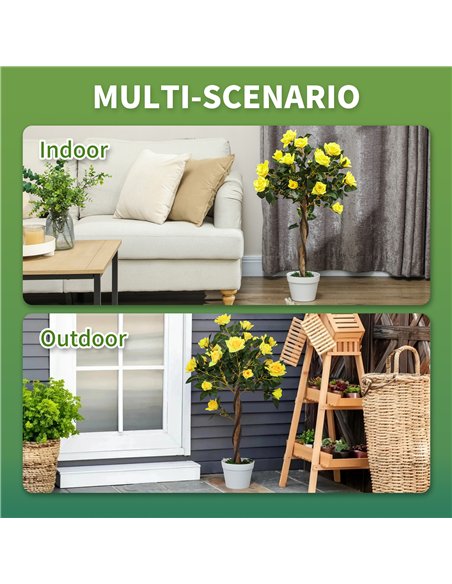 Outsunny Set of 2 Artificial Plants White Rose Floral in Pot, Fake Plants for Home Indoor Outdoor Decor, 90cm, Yellow - pic 125763 | FastDaddyshop