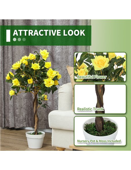 Outsunny Set of 2 Artificial Plants White Rose Floral in Pot, Fake Plants for Home Indoor Outdoor Decor, 90cm, Yellow - pic 125764 | FastDaddyshop