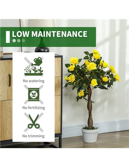 Outsunny Set of 2 Artificial Plants White Rose Floral in Pot, Fake Plants for Home Indoor Outdoor Decor, 90cm, Yellow - pic 125765 | FastDaddyshop