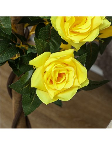 Outsunny Set of 2 Artificial Plants White Rose Floral in Pot, Fake Plants for Home Indoor Outdoor Decor, 90cm, Yellow