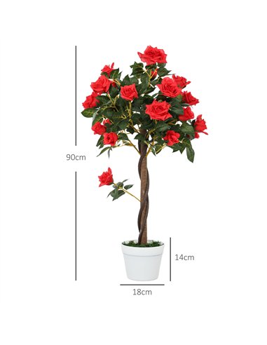 Outsunny Set of 2 Artificial Plants White Rose Floral in Pot, Fake Plants for Home Indoor Outdoor Decor, 90cm, Red
