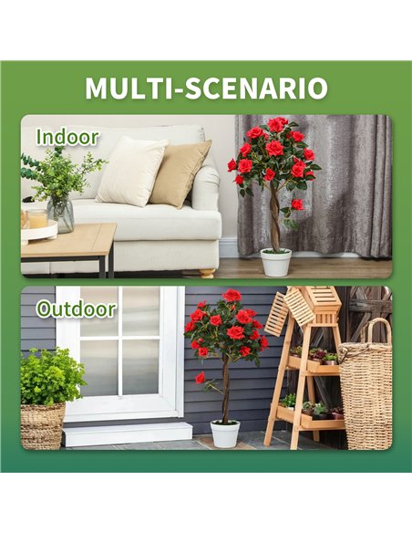 Outsunny Set of 2 Artificial Plants White Rose Floral in Pot, Fake Plants for Home Indoor Outdoor Decor, 90cm, Red - pic 125772 | FastDaddyshop