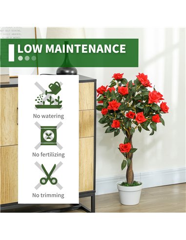 Outsunny Set of 2 Artificial Plants White Rose Floral in Pot, Fake Plants for Home Indoor Outdoor Decor, 90cm, Red