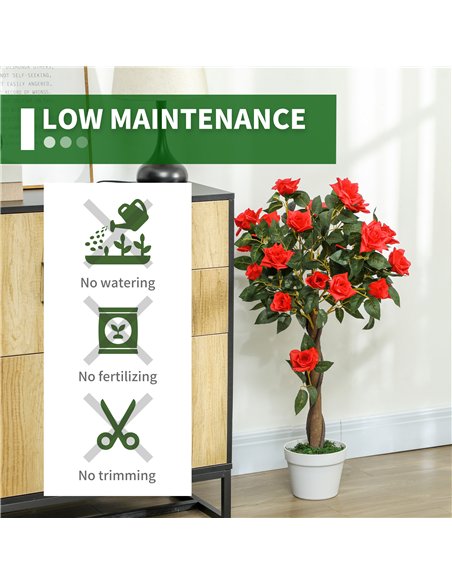 Outsunny Set of 2 Artificial Plants White Rose Floral in Pot, Fake Plants for Home Indoor Outdoor Decor, 90cm, Red - pic 125774 | FastDaddyshop