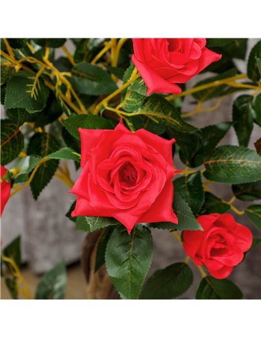 Outsunny Set of 2 Artificial Plants White Rose Floral in Pot, Fake Plants for Home Indoor Outdoor Decor, 90cm, Red