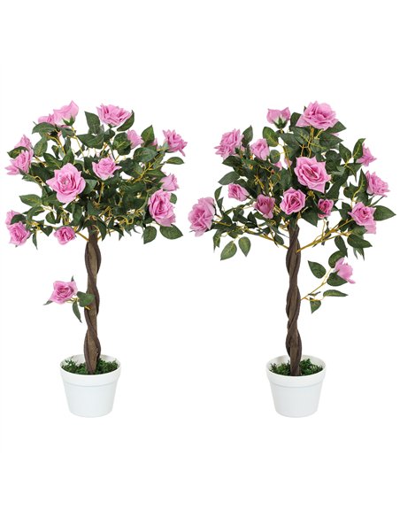 Outsunny Set of 2 Artificial Plants White Rose Floral in Pot, Fake Plants for Home Indoor Outdoor Decor, 90cm, Purple - pic 125778 | FastDaddyshop
