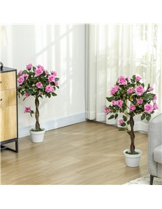 Outsunny Set of 2 Artificial Plants White Rose Floral in Pot, Fake Plants for Home Indoor Outdoor Decor, 90cm, Purple 2