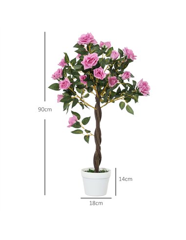 Outsunny Set of 2 Artificial Plants White Rose Floral in Pot, Fake Plants for Home Indoor Outdoor Decor, 90cm, Purple