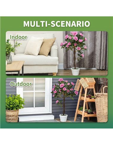 Outsunny Set of 2 Artificial Plants White Rose Floral in Pot, Fake Plants for Home Indoor Outdoor Decor, 90cm, Purple