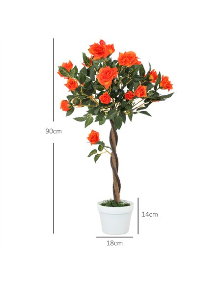 Outsunny Set of 2 Artificial Plants White Rose Floral in Pot, Fake Plants for Home Indoor Outdoor Decor, 90cm, Orange - pic 125789 | FastDaddyshop