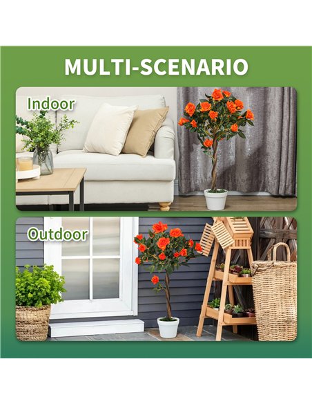Outsunny Set of 2 Artificial Plants White Rose Floral in Pot, Fake Plants for Home Indoor Outdoor Decor, 90cm, Orange - pic 125790 | FastDaddyshop