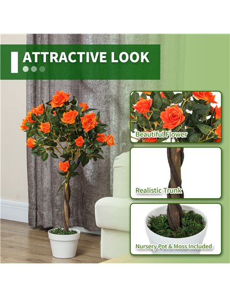 Outsunny Set of 2 Artificial Plants White Rose Floral in Pot, Fake Plants for Home Indoor Outdoor Decor, 90cm, Orange - pic 125791 | FastDaddyshop